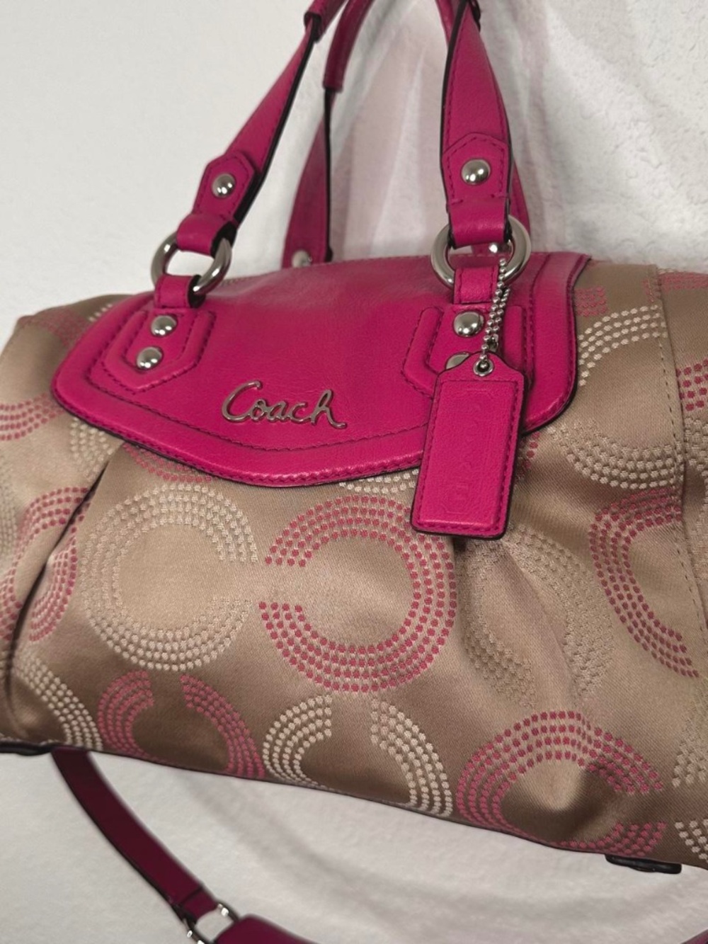 Vtg Y2K Coach Ashley CarryAll Signature Dotted Op Art 2000s Shoulder Bag Pink